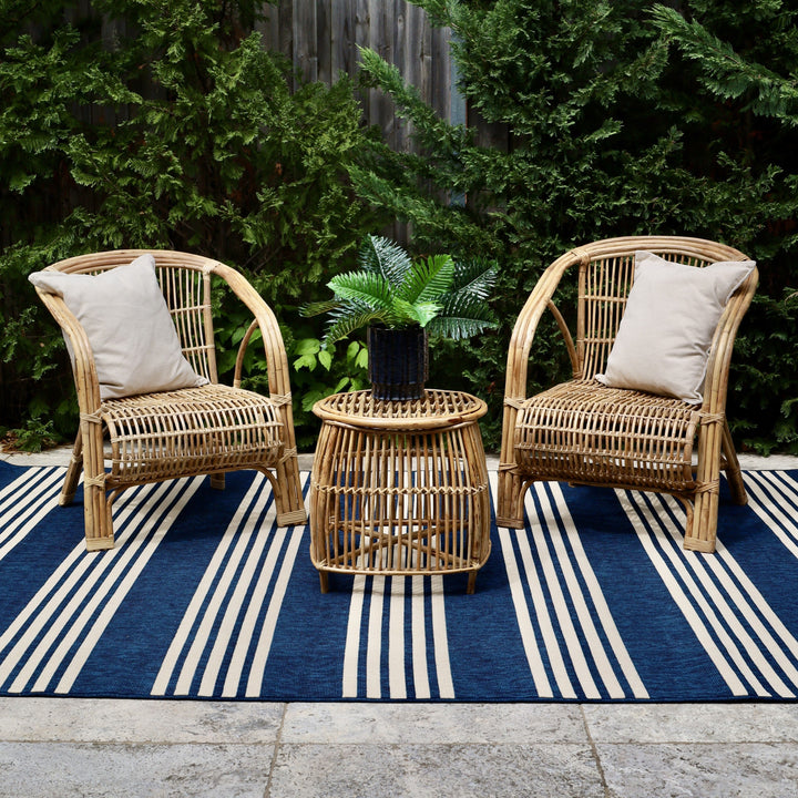 Mariona Blue Striped Outdoor Rug