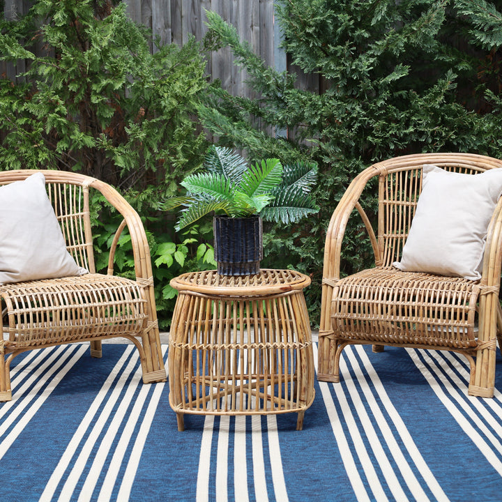 Mariona Blue Striped Outdoor Rug