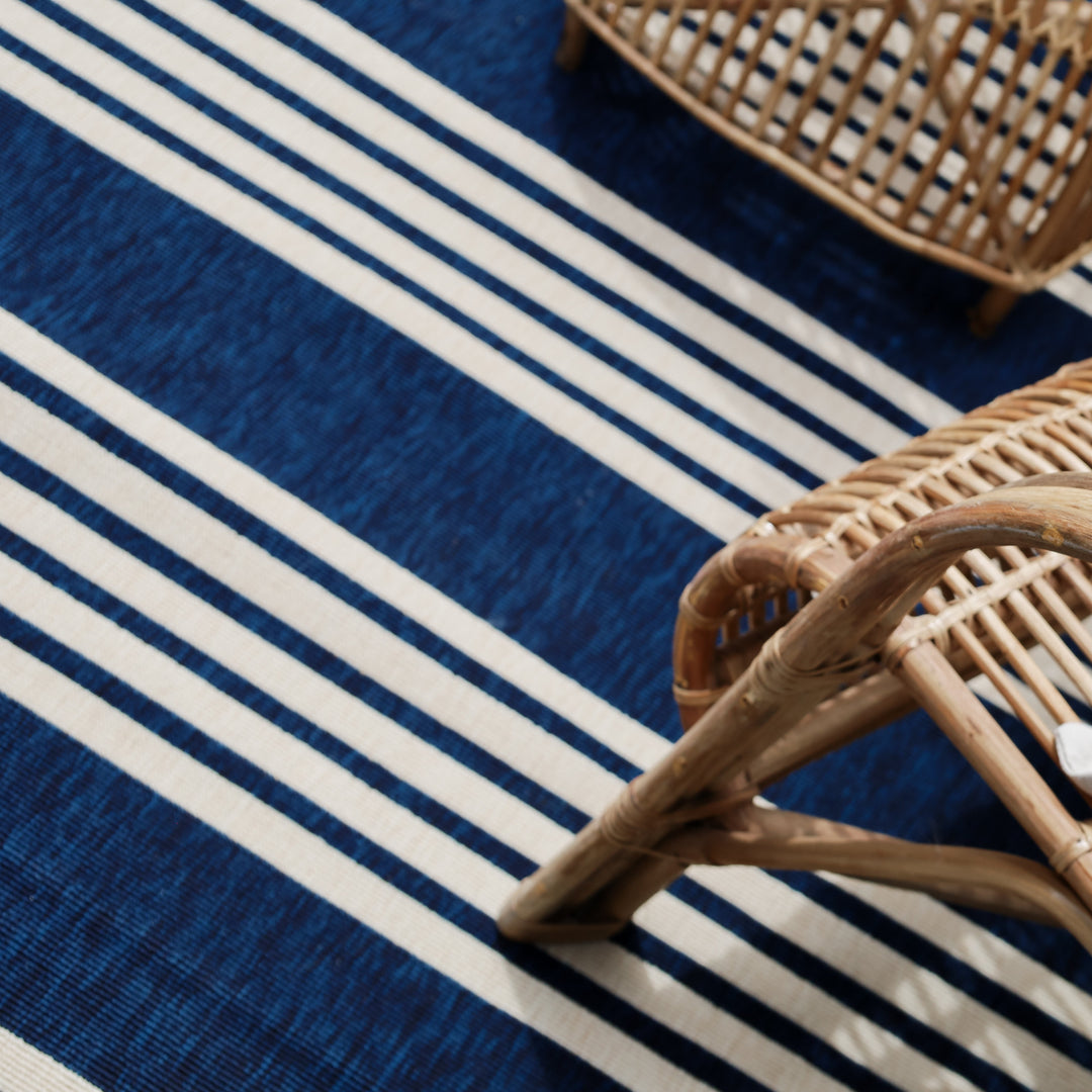 Mariona Blue Striped Outdoor Rug