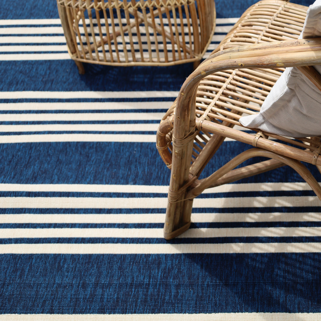 Mariona Blue Striped Outdoor Rug