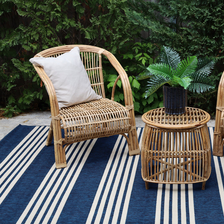 Mariona Blue Striped Outdoor Rug