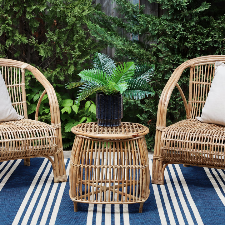 Mariona Blue Striped Outdoor Rug