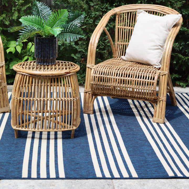 Mariona Blue Striped Outdoor Rug