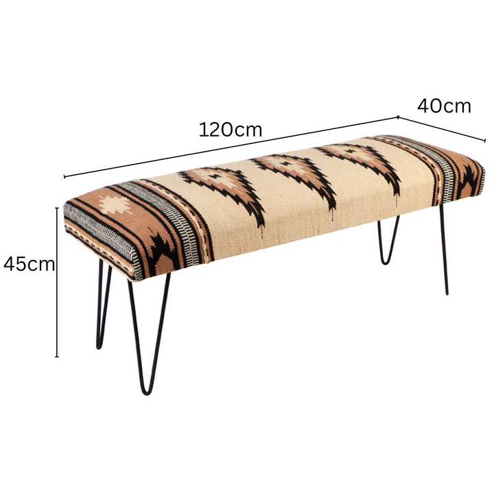 Mira Entryway Cushioned Bedroom Bench With Hair Pin Legs - 120 Cm