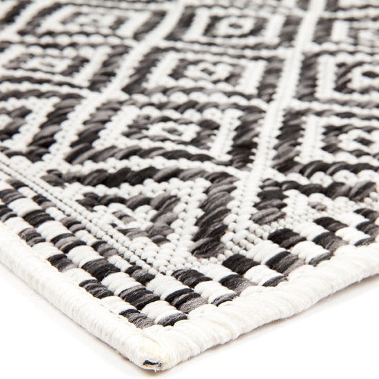 Moti Black and White Diamond Polypropylene Outdoor Rug