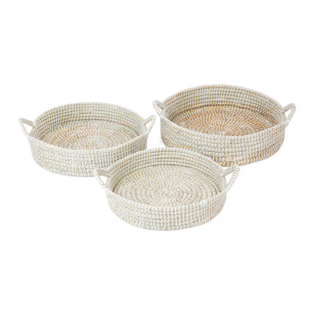 Set of 3 Mowdok Handmade Kaisa Grass Round Decorative Platter Trays