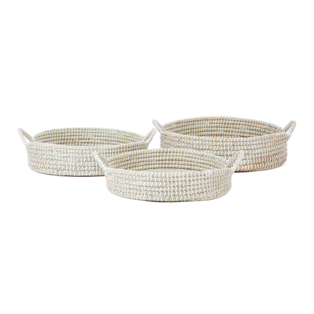 Set of 3 Mowdok Handmade Kaisa Grass Round Decorative Platter Trays