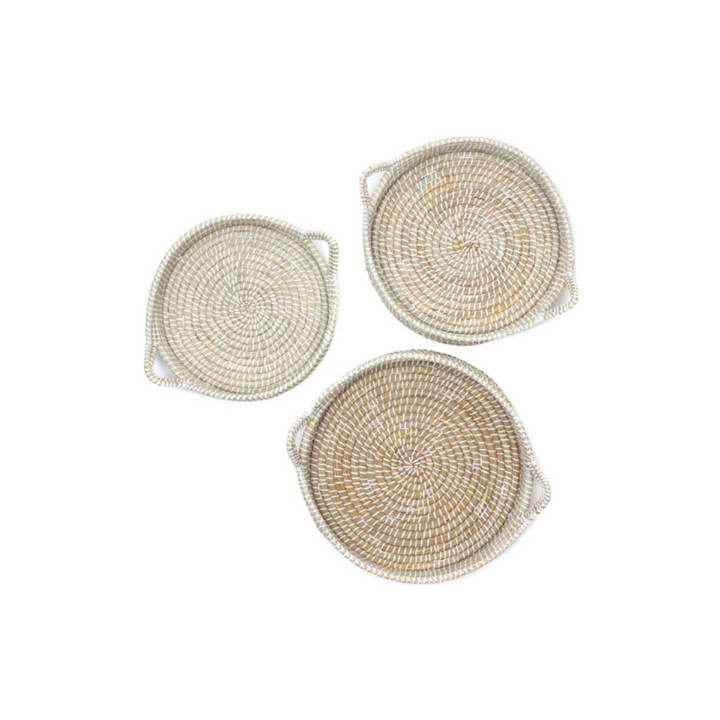 Set of 3 Mowdok Handmade Kaisa Grass Round Decorative Platter Trays