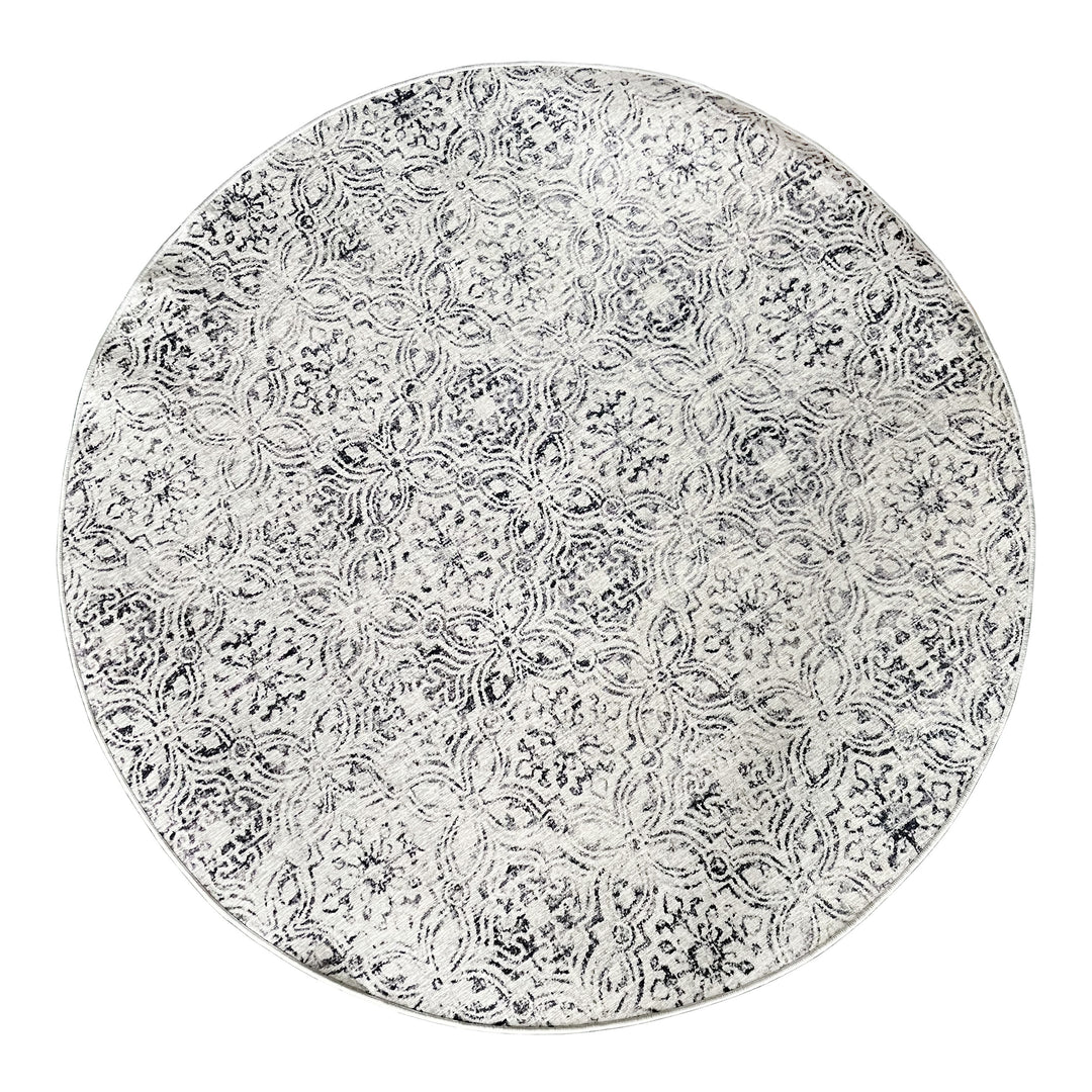 Mozaic Tiles Grey Trellis Distressed Round Non Slip Rug