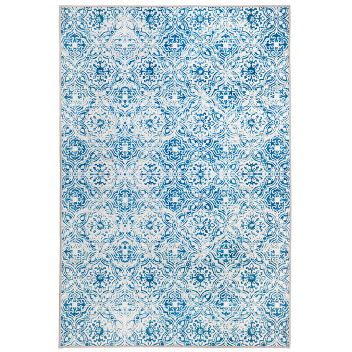 Mozaic Tiles Blue Trellis Distressed Non Slip Rug