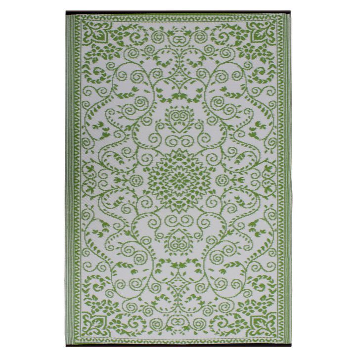 Murano Lime and Cream Traditional Recycled Plastic Reversible Outdoor Rug