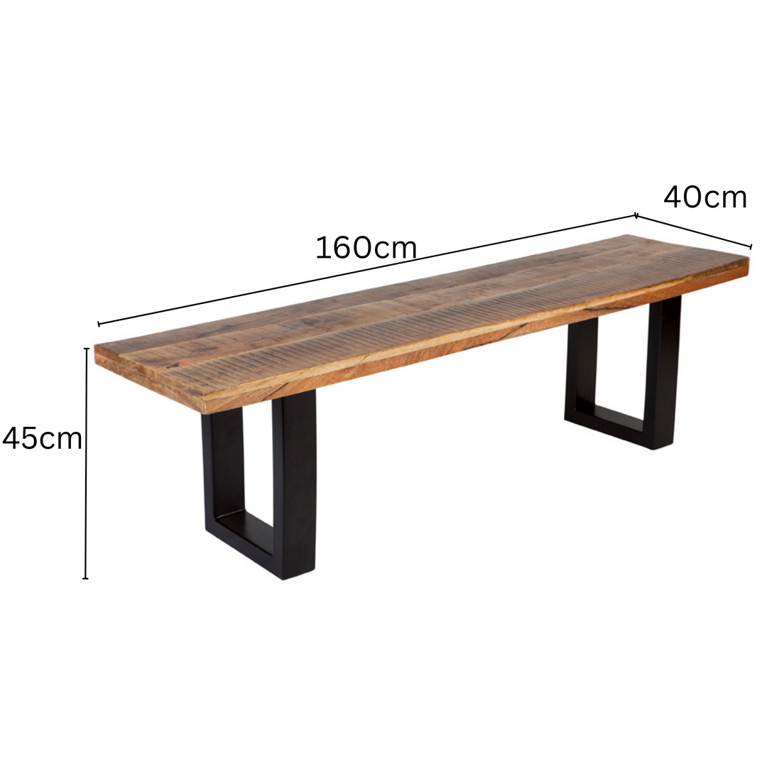 Nova 3 Seater Long Wooden Seating Bench with Metal Legs - 160 cm