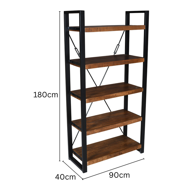 Nova Wooden & Metal Industrial 5 Tier Ladder Bookshelf or Bookcase