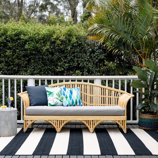 Nyoma Black Striped Outdoor Rug