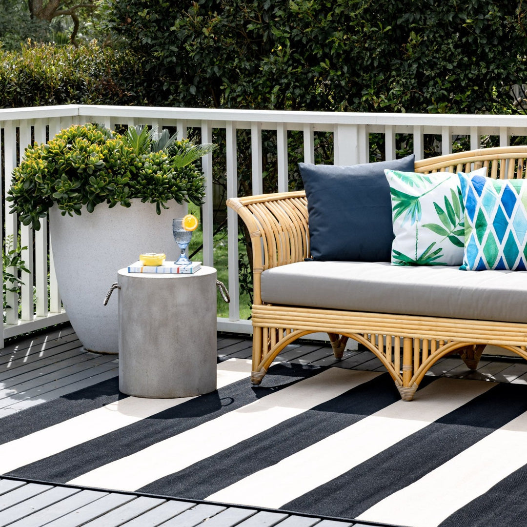 Nyoma Black Striped Outdoor Rug