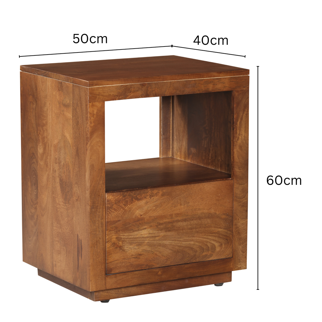 Nyra Walnut Finish Bedside Table with 1 Drawer