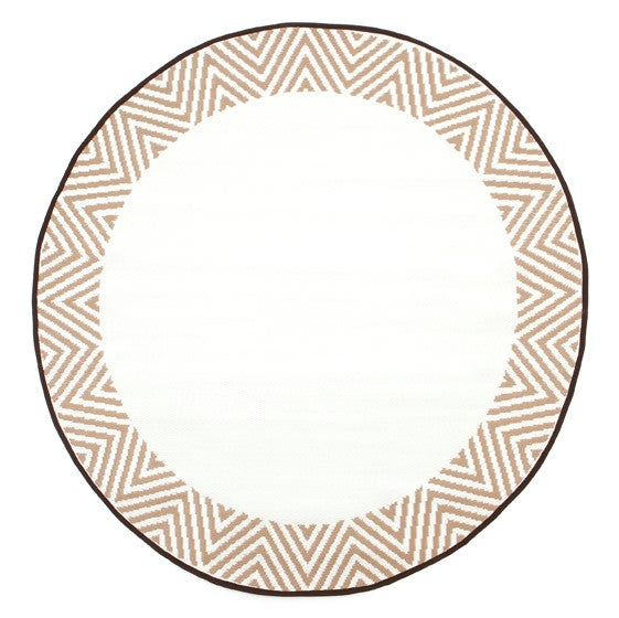 Olympia Beige & White Modern Recycled Plastic Round Outdoor Rug