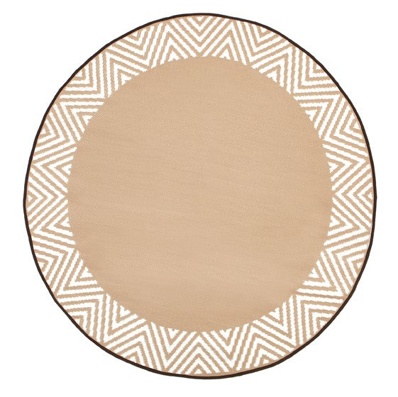 Olympia Beige & White Modern Recycled Plastic Round Outdoor Rug