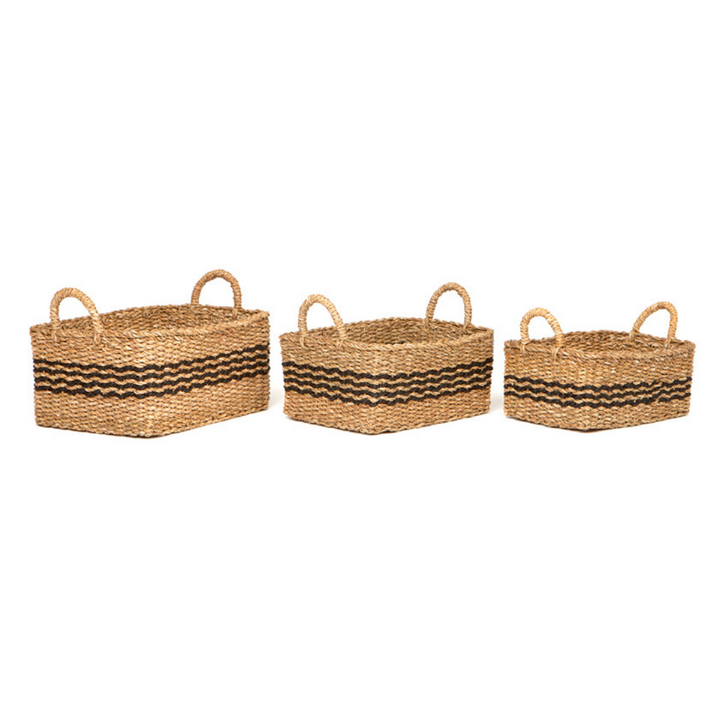 Set Of 3 Palash Handmade Jute & Seagrass Rectangular Storage Basket with Handles