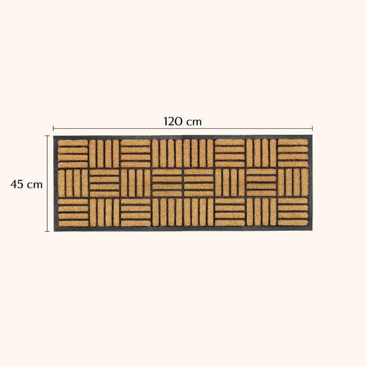 Parquet Tiles Geometrical Rubber Bordered Long Coir Doormat