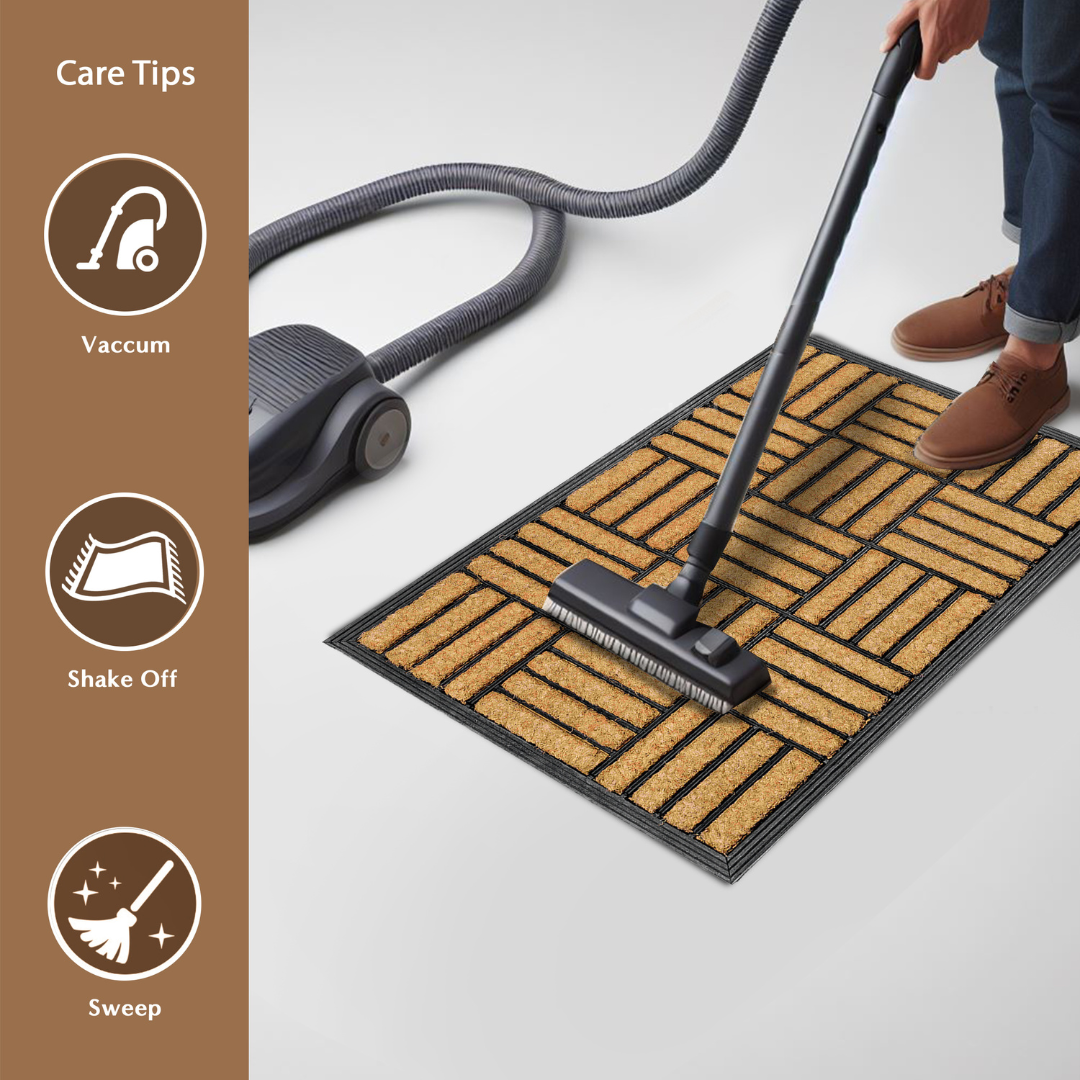 Parquet Tiles Geometrical Rubber Bordered Long Coir Doormat