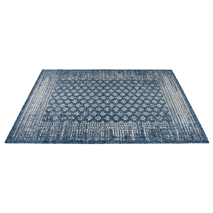 Pearl Blue Floral Polypropylene Outdoor Rug