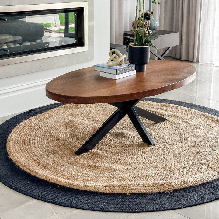 Phoenix Black Round Jute Rug