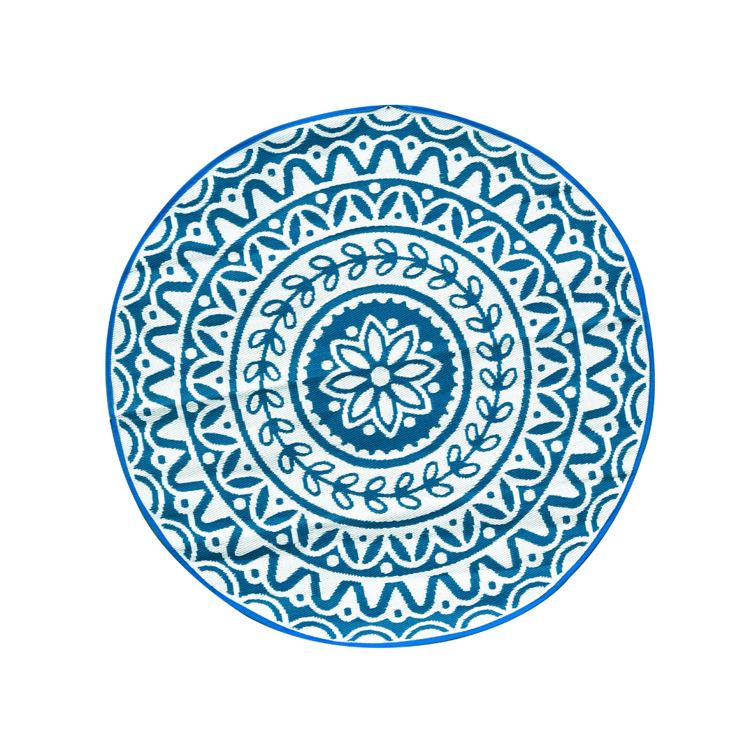 Pushpa Blue and White Floral Reversible Round Large Rug