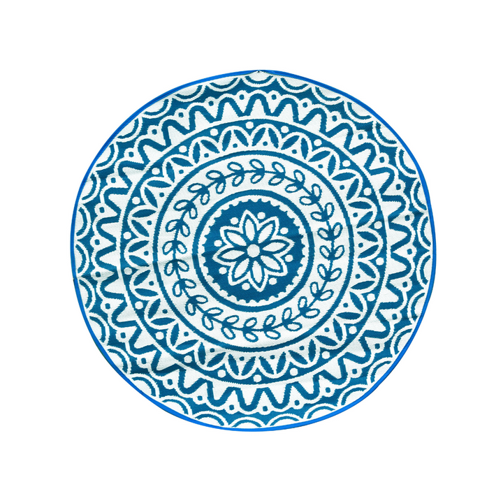 Pushpa Blue and White Floral Reversible Round Large Rug