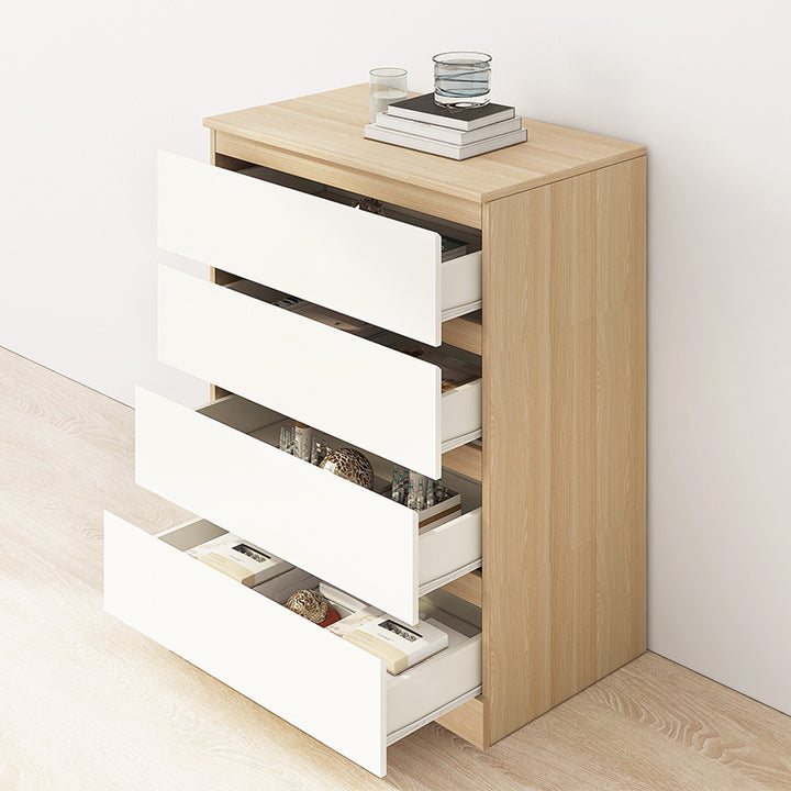 Raka White and Natural 4 Drawers Chest Tallboy