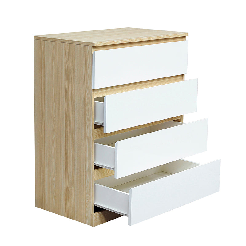 Raka White and Natural 4 Drawers Chest Tallboy