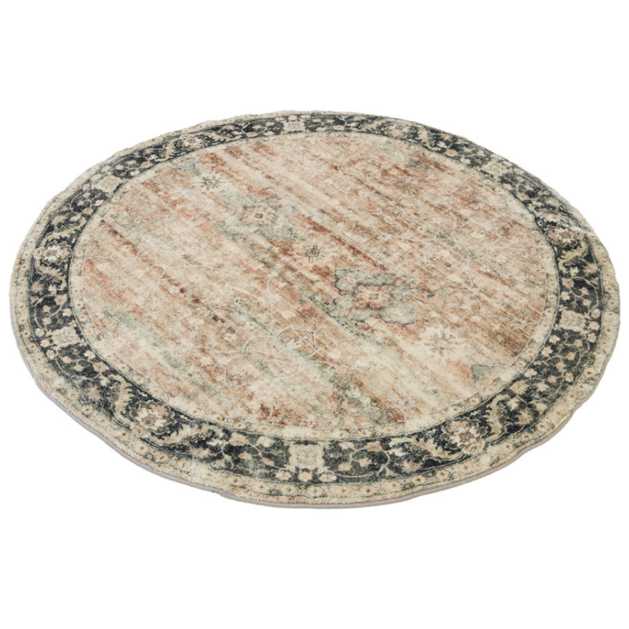 Rann Multicolour Traditional Distressed Round Area Rug