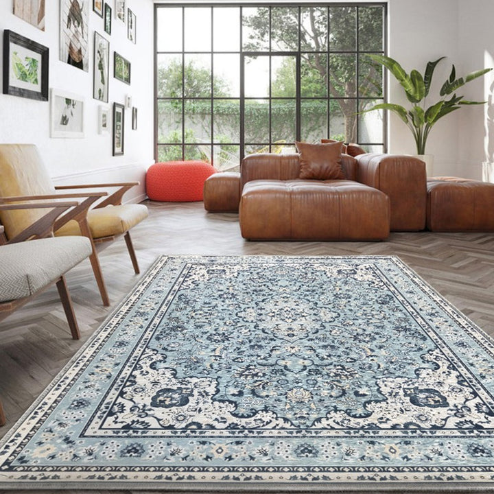 Rayie Blue Oriental Non Slip Rug