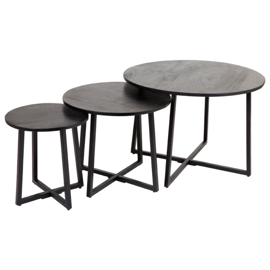 Set Of 3 Rio Black Round Nested Mango Wood Coffee Table