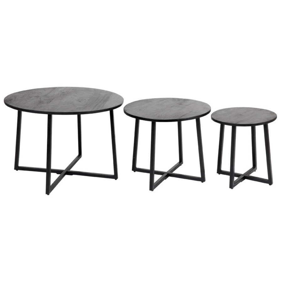 Set Of 3 Rio Black Round Nested Mango Wood Coffee Table