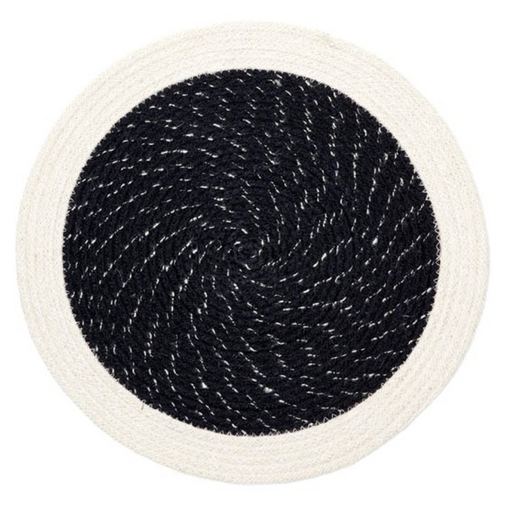 Set Of 4 Rosella Black & Cream Braided 38 cm Jute Round Placemat