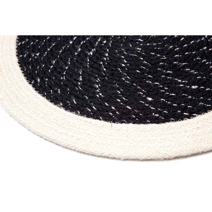 Set Of 4 Rosella Black & Cream Braided 38 cm Jute Round Placemat