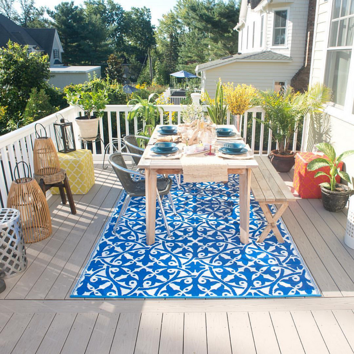 San Juan Blue and White Reversible Large Outdoor Rug