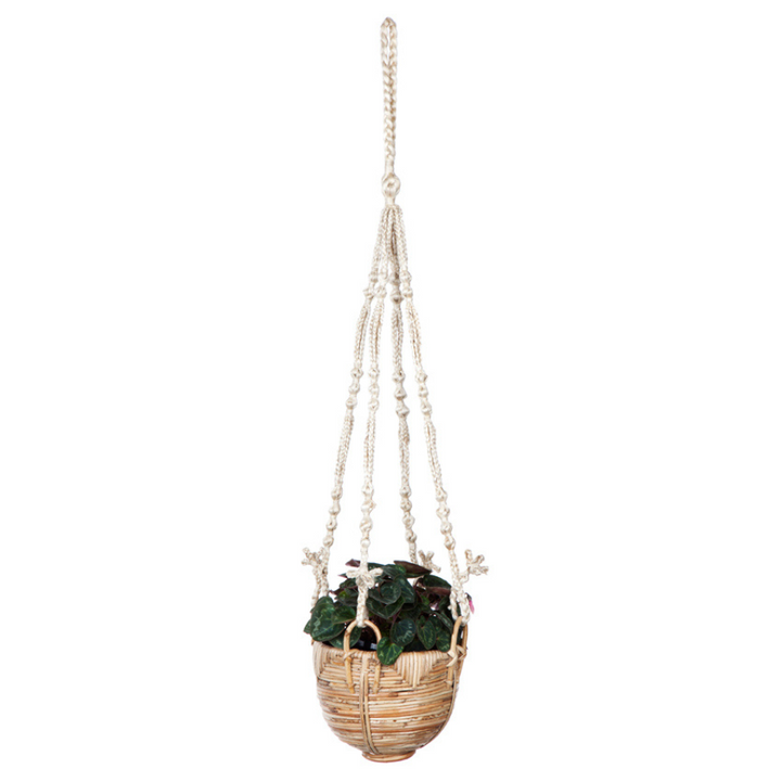 Set Of 3 Savar Handmade Cane Macrame Hanging Planters & Pot Holder