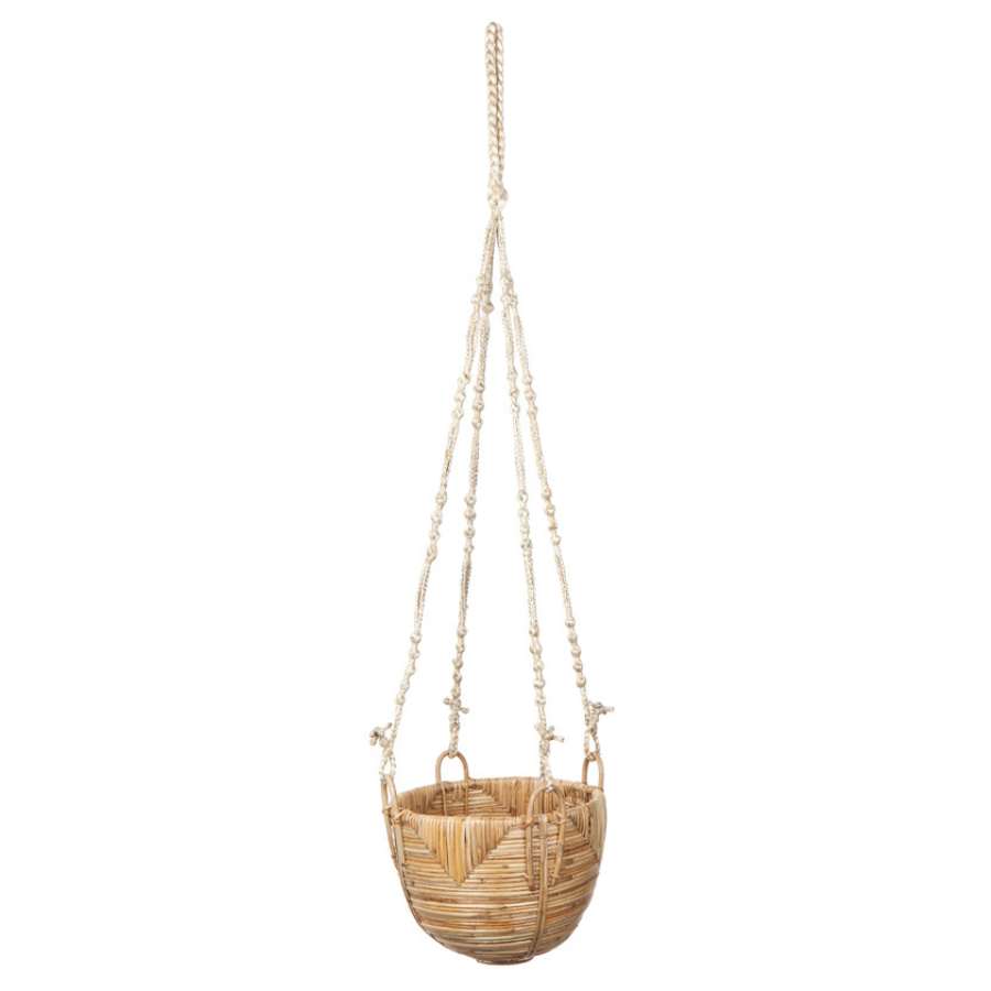 Set Of 3 Savar Handmade Cane Macrame Hanging Planters & Pot Holder