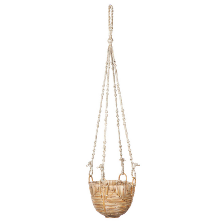 Set Of 3 Savar Handmade Cane Macrame Hanging Planters & Pot Holder