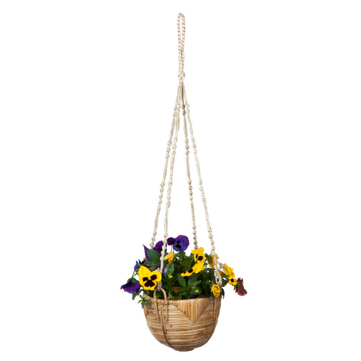 Set Of 3 Savar Handmade Cane Macrame Hanging Planters & Pot Holder