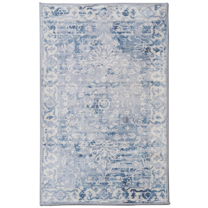 Shay Blue Traditional Machine Washable Large Rug