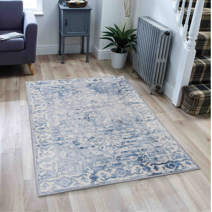 Shay Blue Traditional Machine Washable Large Rug