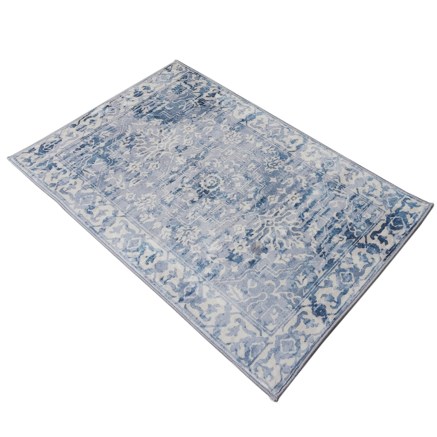 Shay Blue Traditional Machine Washable Large Rug