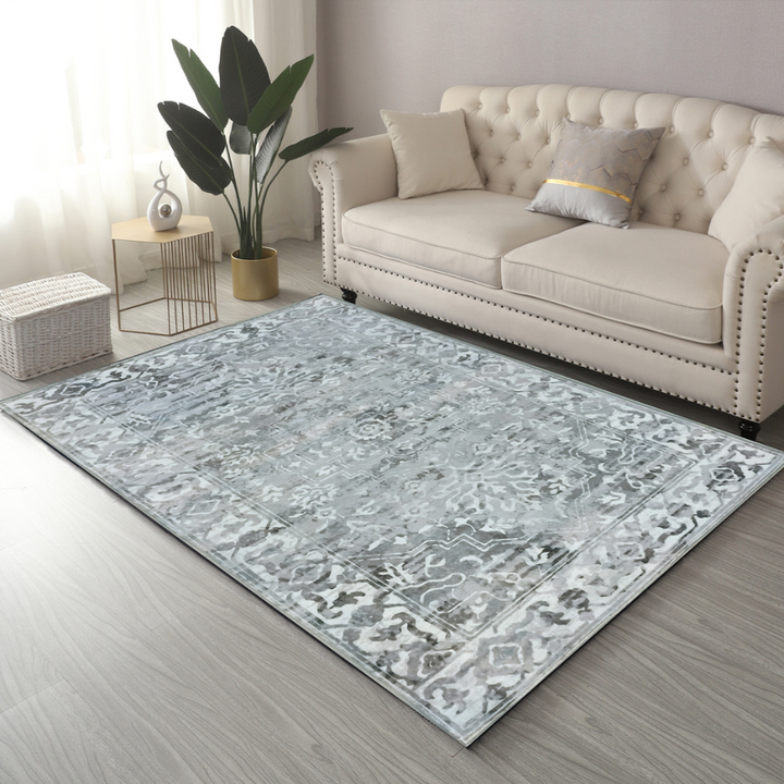 Shay Grey Traditional Machine Washable Rug