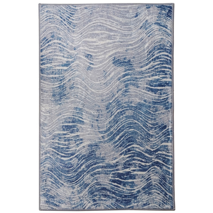 Shikhar Blue Modern Distressed Washable Rug