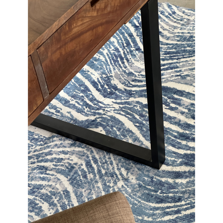 Shikhar Blue Modern Distressed Washable Rug