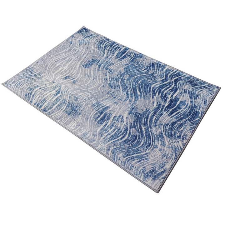 Shikhar Blue Modern Distressed Washable Rug