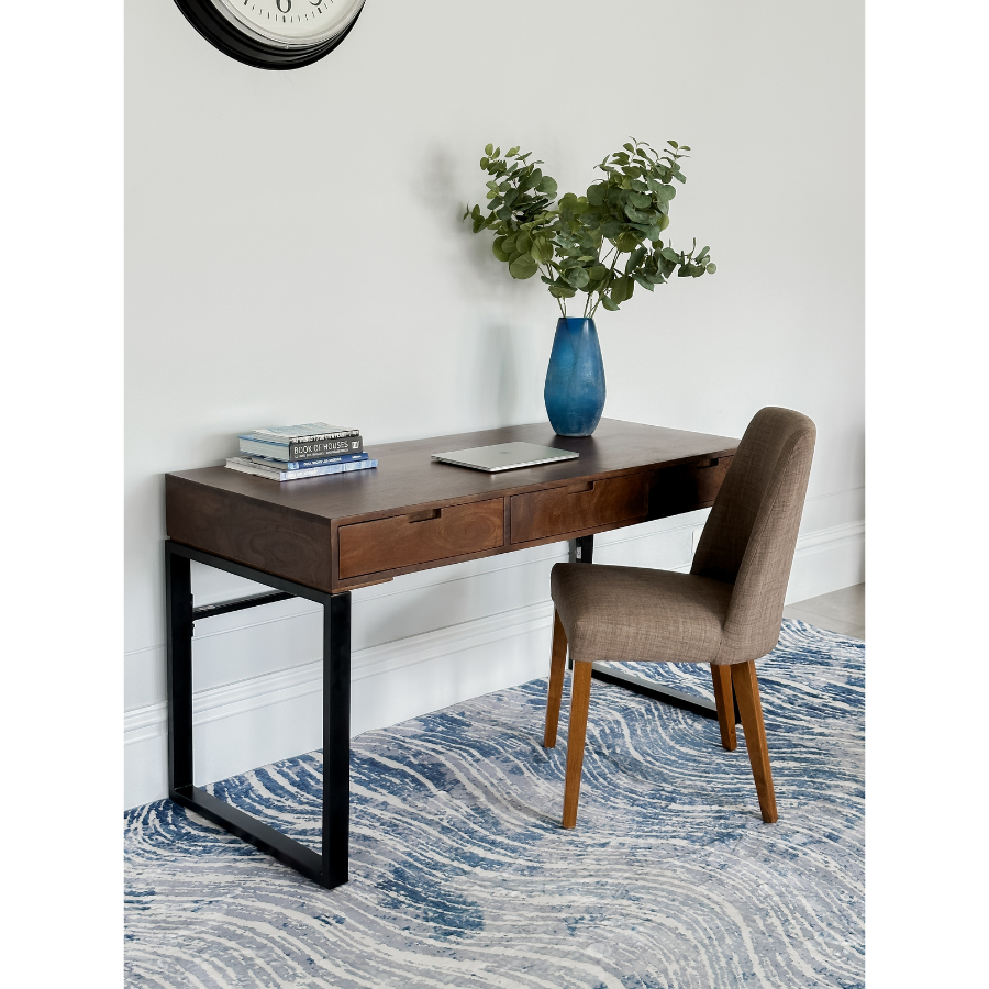 Shikhar Blue Modern Distressed Washable Rug